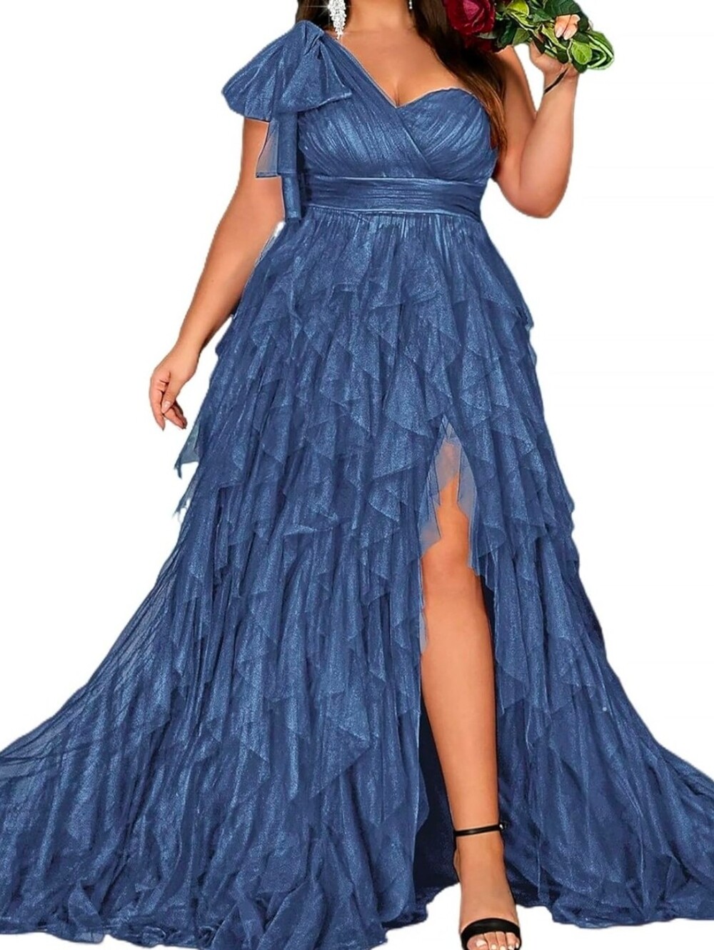 QOQ Plus Size Blue One-Shoulder Ruffle Evening Dress size 1XL NWT